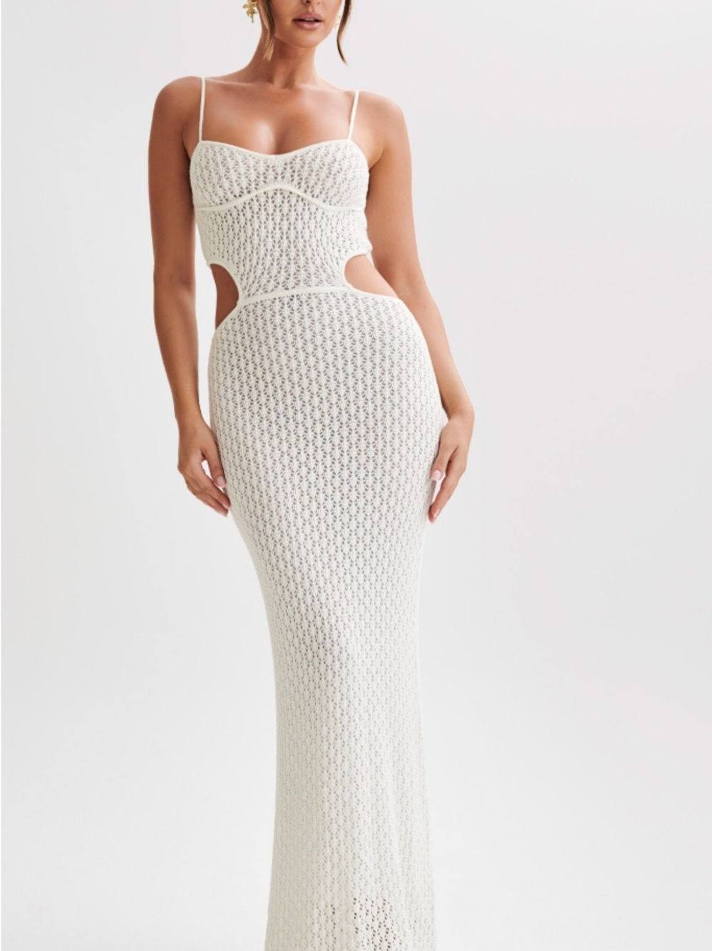 Meshki Ivory Crochet Cutout Maxi Dress